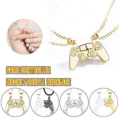 Matching Gamer Controller Necklace for Couples or Friends Pendant Gift Set - Silver and Silver