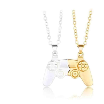 Matching Gamer Controller Necklace for Couples or Friends Pendant Gift Set - Silver and Silver