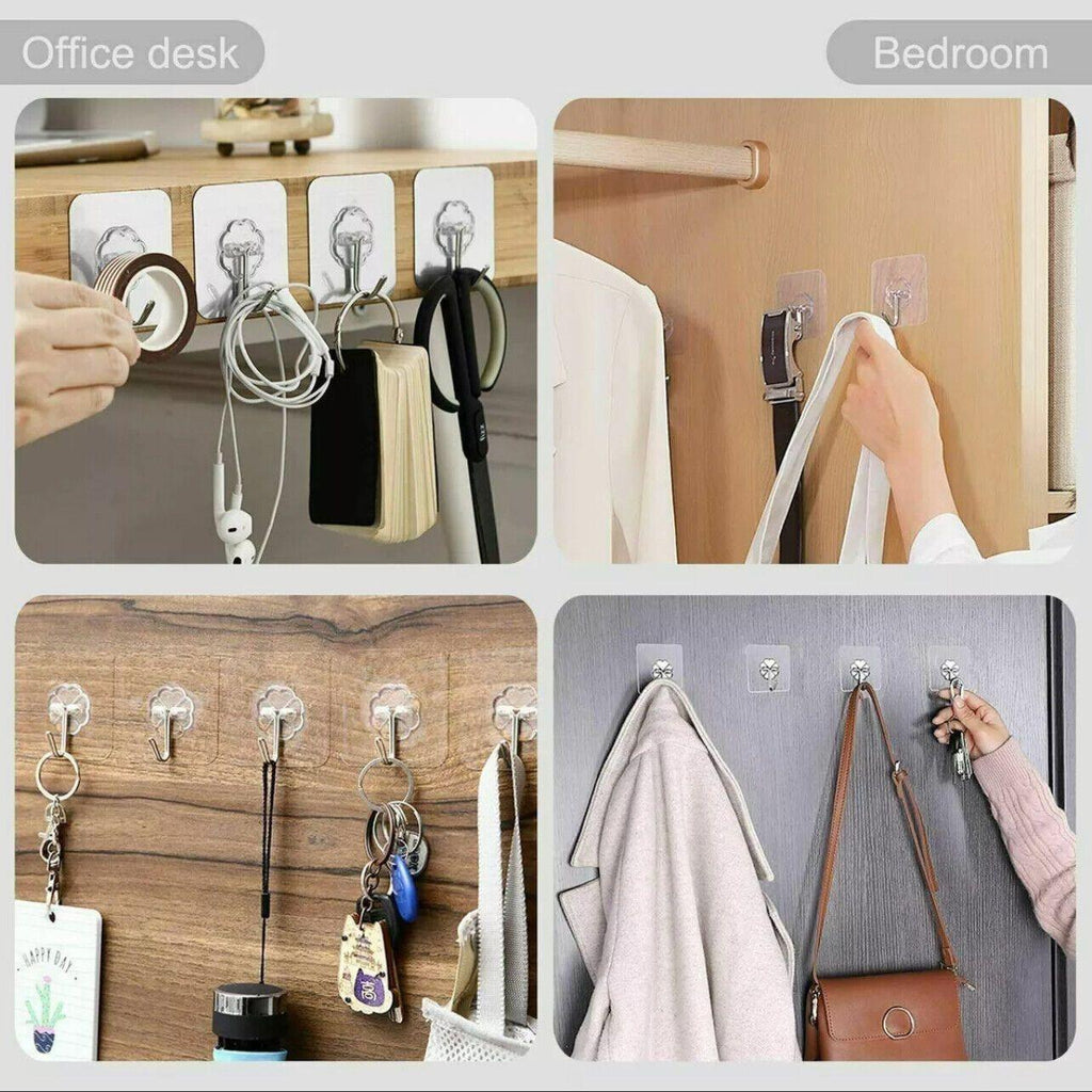 24-48Pcs Clear Seamless Adhesive Hook Strong Stick Wall Hook Load Kitchen Hanger - 24 PCS