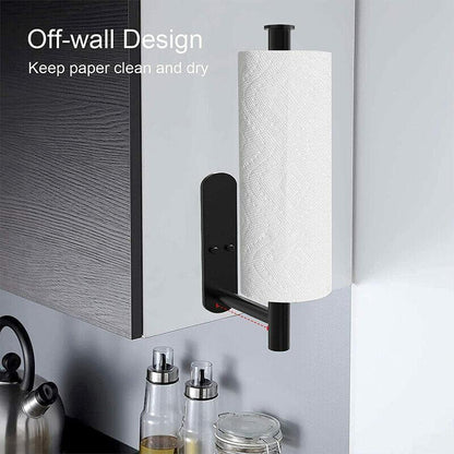 Kitchen Hanger Paper Roll Cabinet Towel Holder Organizer Rack Shelf Wall Adhesive - Black