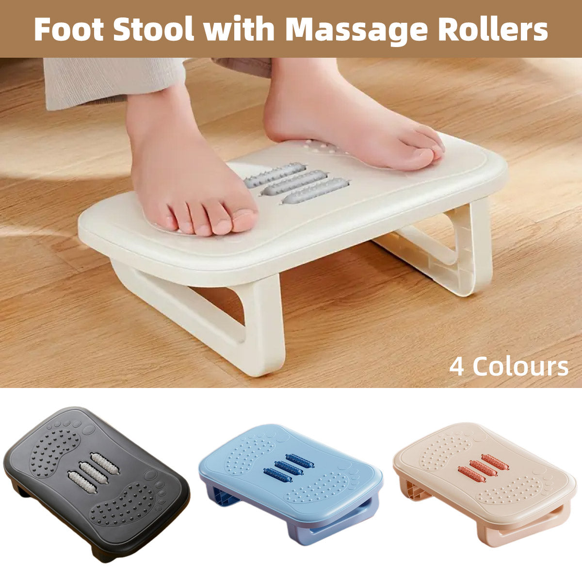 Ergonomic Office Footrest Adjustable Under Desk Stool Anti Fatigue Foot Support - White