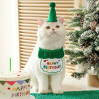 Pet Birthday Dog Cat Bib Scarf Hat Accessory Dogs Cats Celebration - Green