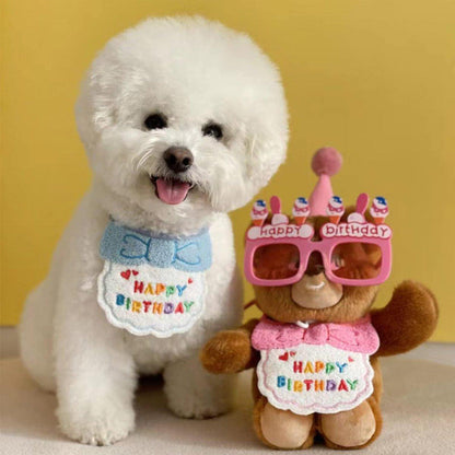 Pet Birthday Dog Cat Bib Scarf Hat Accessory Dogs Cats Celebration - Orange