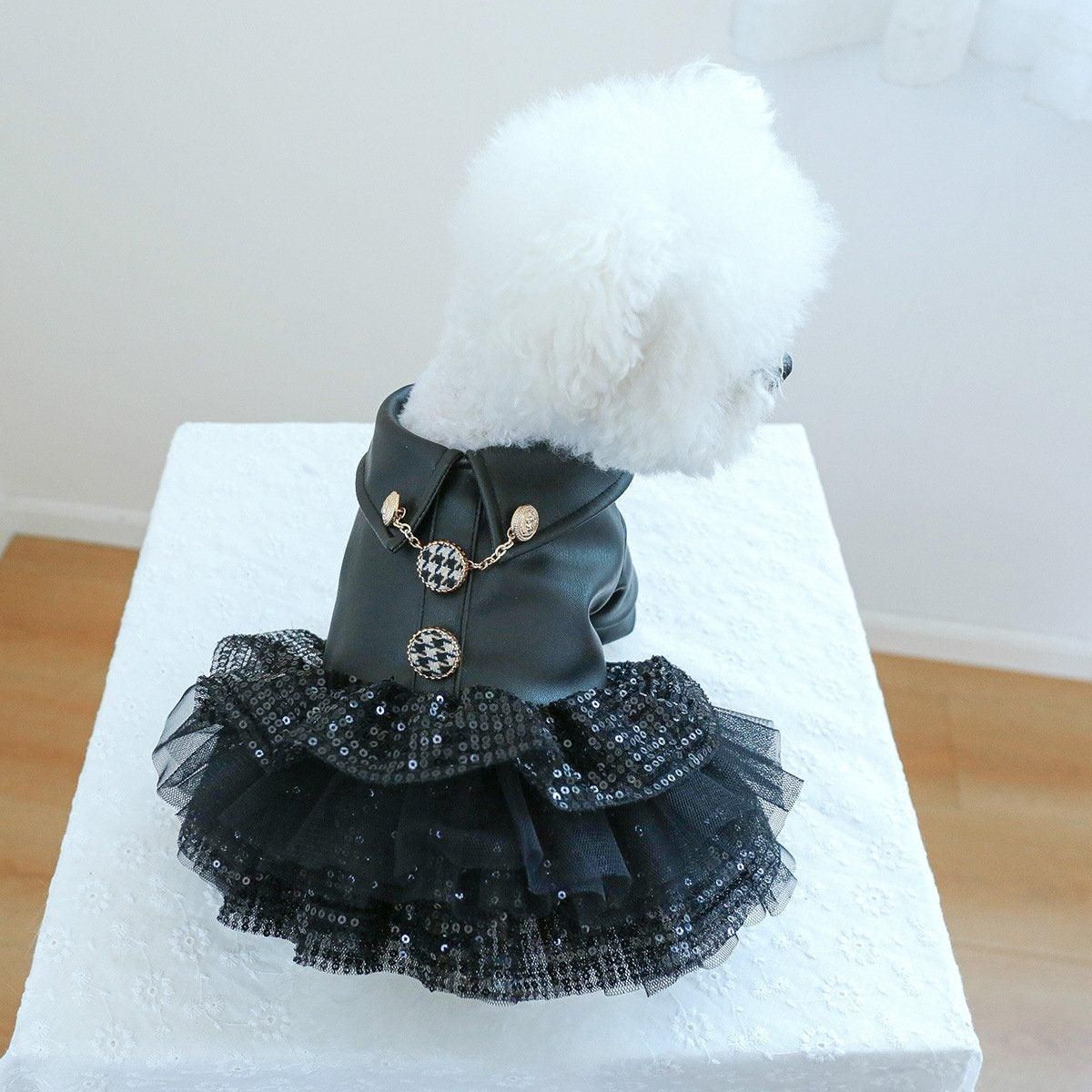 Autumn Winter Pet Dog Cat Dress Faux Leather Sequin Skirt Outfit for Small Dogs - L