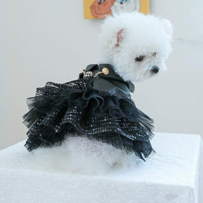 Autumn Winter Pet Dog Cat Dress Faux Leather Sequin Skirt Outfit for Small Dogs - M