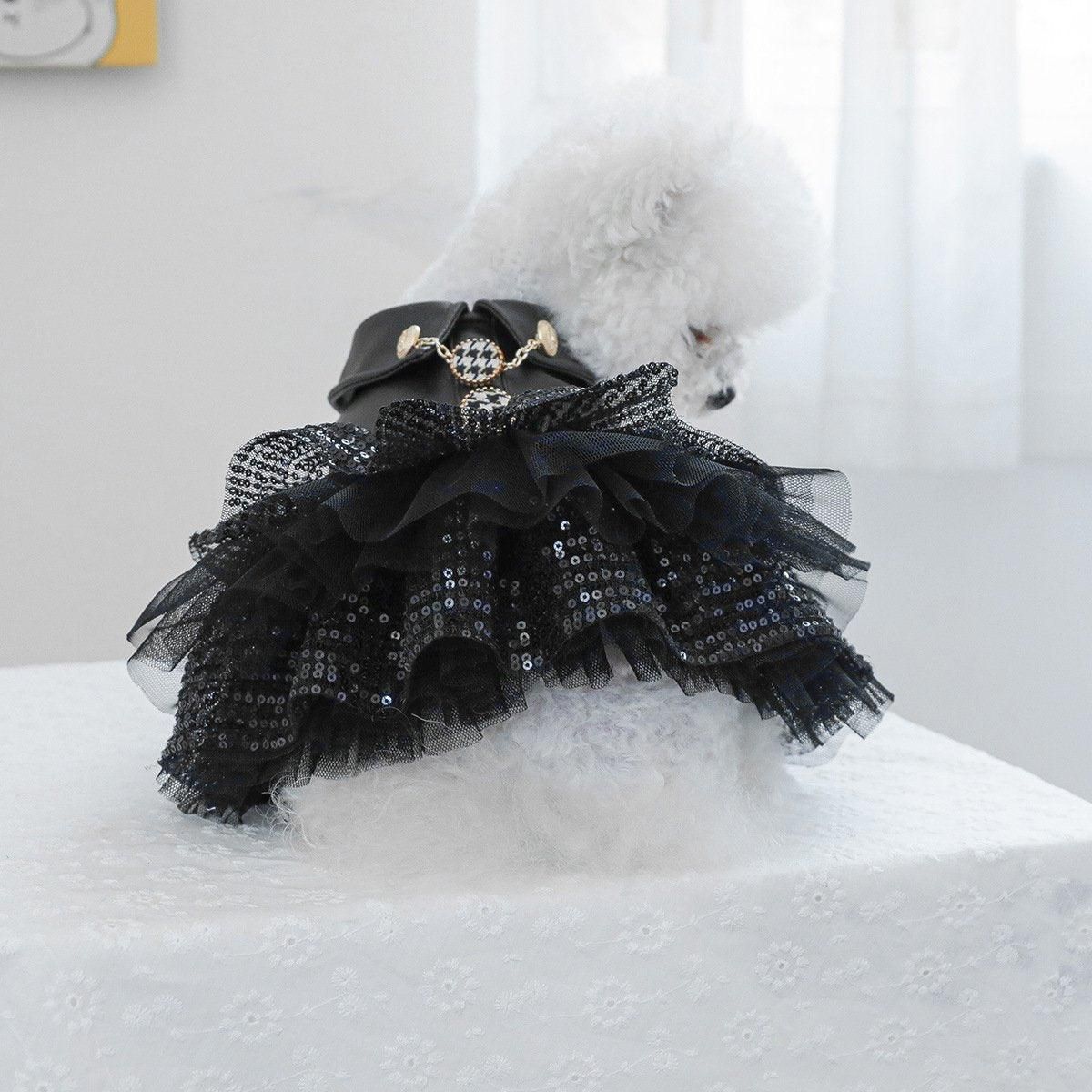 Autumn Winter Pet Dog Cat Dress Faux Leather Sequin Skirt Outfit for Small Dogs - M