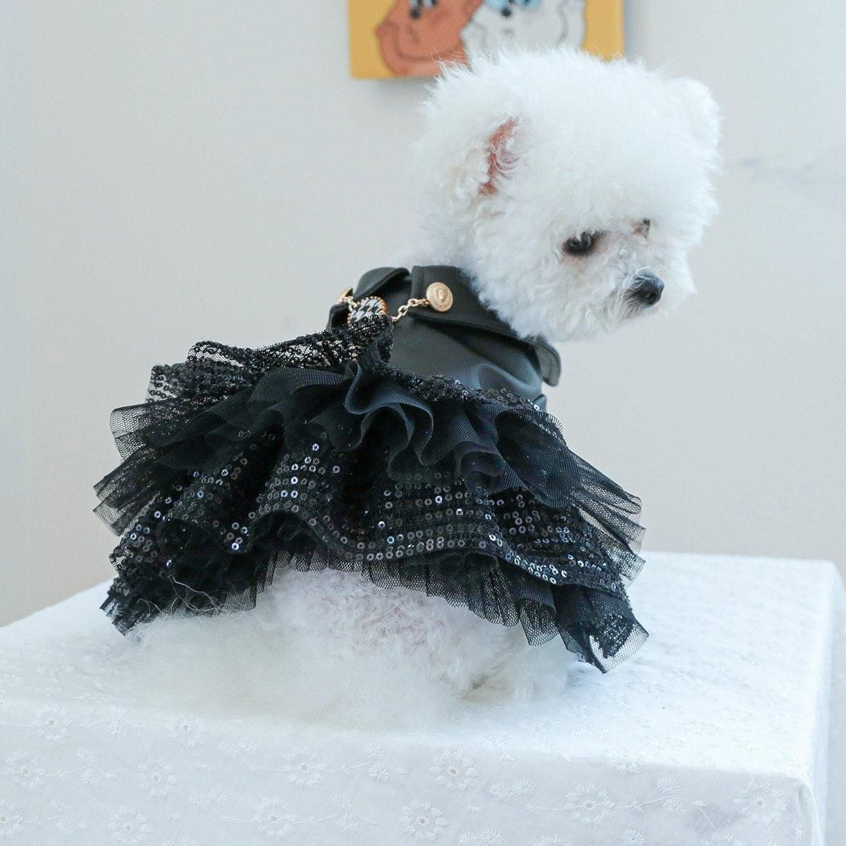 Autumn Winter Pet Dog Cat Dress Faux Leather Sequin Skirt Outfit for Small Dogs - S