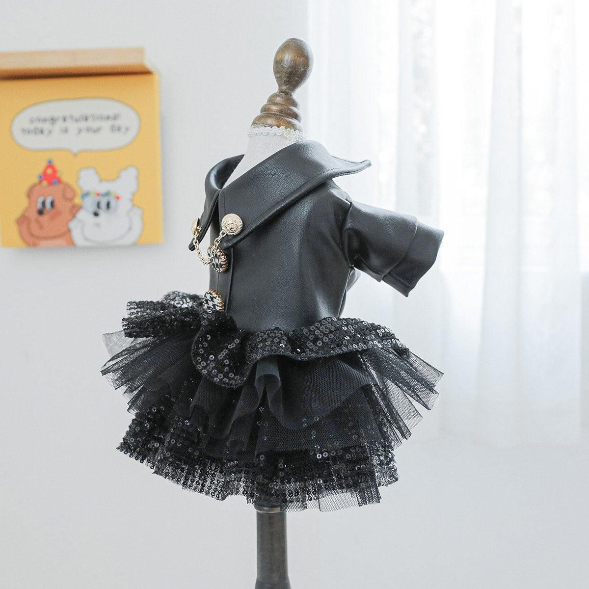 Autumn Winter Pet Dog Cat Dress Faux Leather Sequin Skirt Outfit for Small Dogs - XL