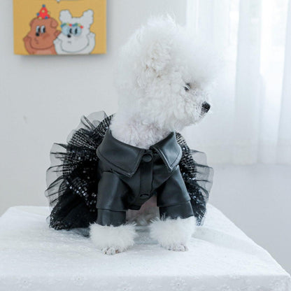 Autumn Winter Pet Dog Cat Dress Faux Leather Sequin Skirt Outfit for Small Dogs - XL