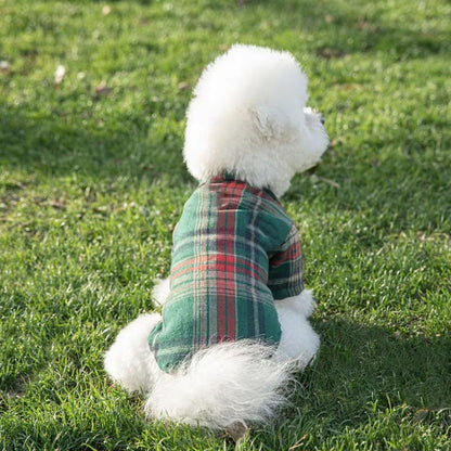Soft Puppy Plaid Shirt Dog Clothes Jumpsuit Cat Pet Check Coat Summer T-shirt - Brown-S