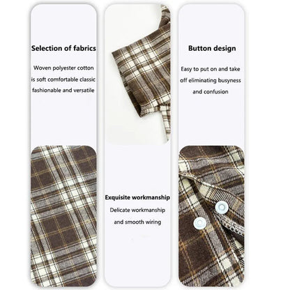 Soft Puppy Plaid Shirt Dog Clothes Jumpsuit Cat Pet Check Coat Summer T-shirt - Brown-S