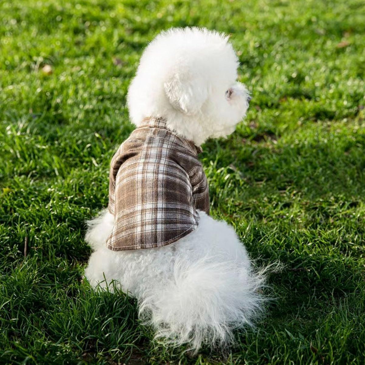 Soft Puppy Plaid Shirt Dog Clothes Jumpsuit Cat Pet Check Coat Summer T-shirt - Brown-S