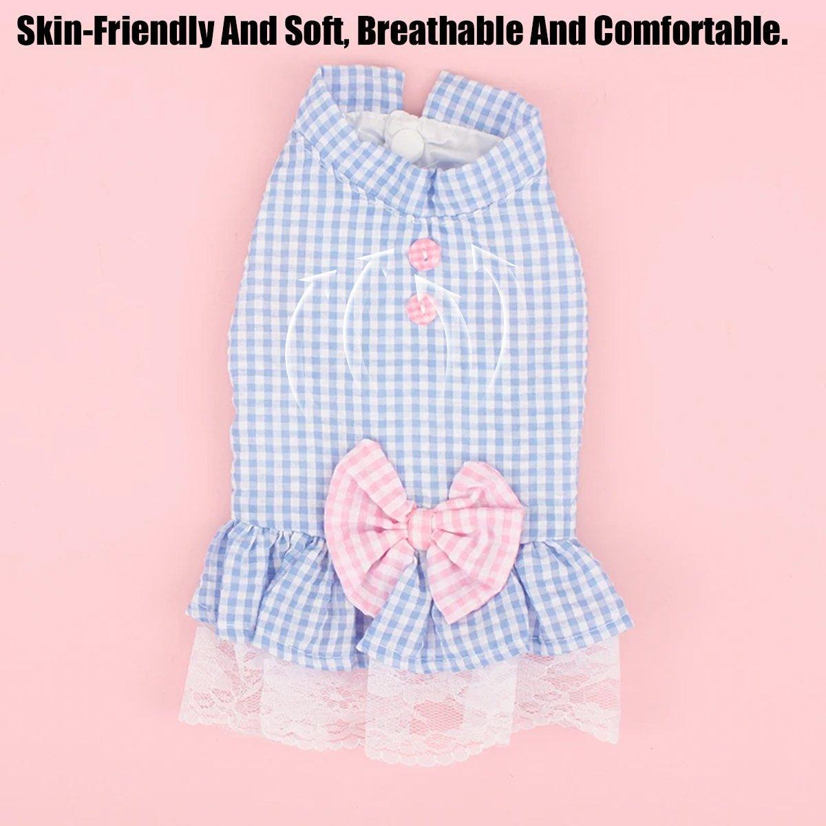 Cute Small Dog Dress Puppy Clothing Pet Apparel for Summer Fashion Outfit - Blue - S