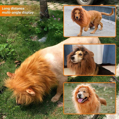 Lion Costume Mane Wig Large Dog Fancy Dress Up Party for Pet Halloween Clothes - Light Brown-L