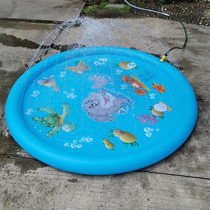 100cm Dog Splash Pad Inflatable Pet Sprinkler Mat PVC Water Play Toy for Outdoors