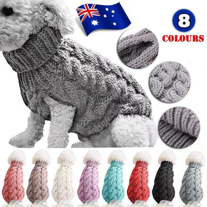 Puppy Dog Jumper Winter Warm Knitted Sweater Pet Clothes Small Dogs Coat Thermal L Size - Black