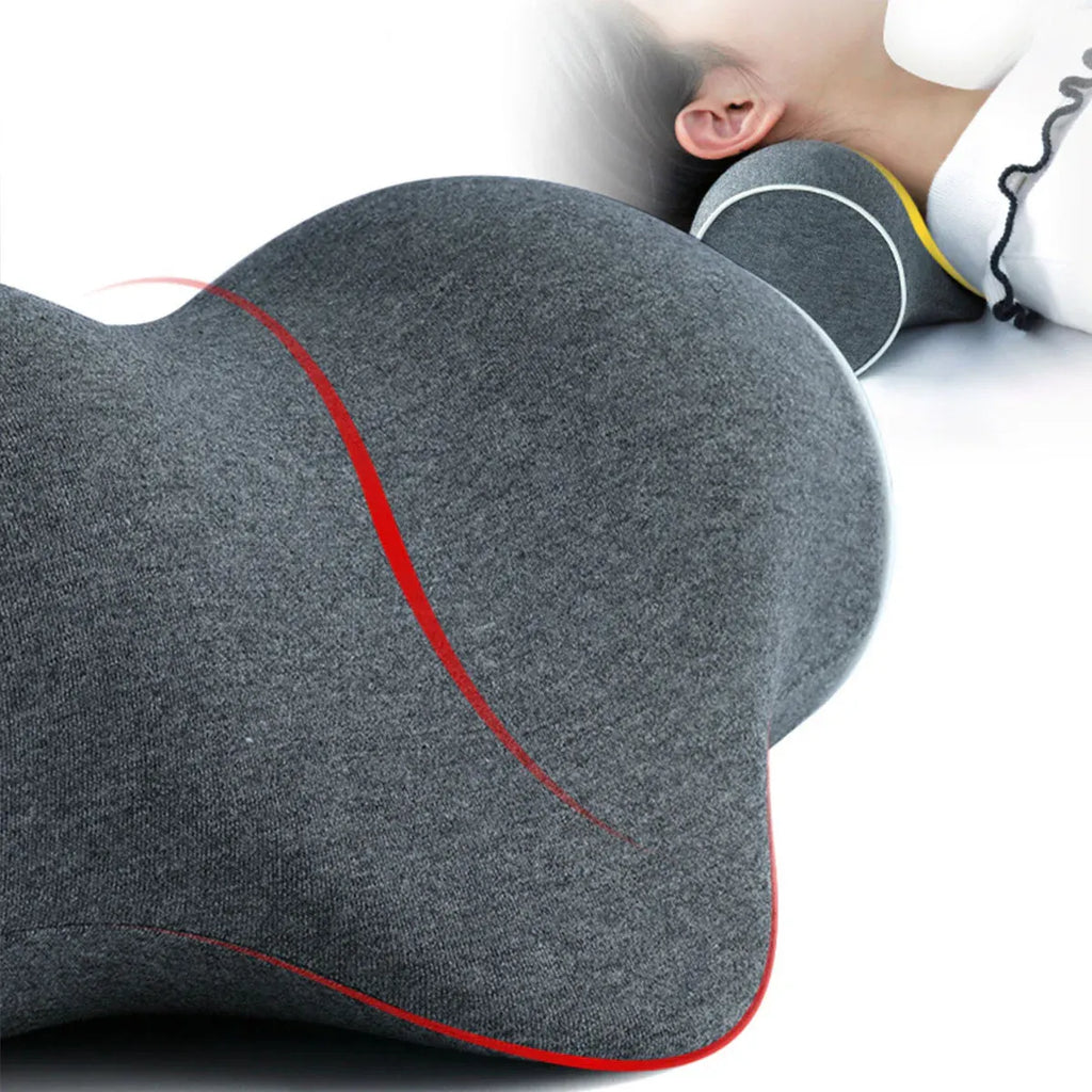 Ergonomic Memory Foam Neck Support Pillow Soft Cotton Cover for Home and Travel
