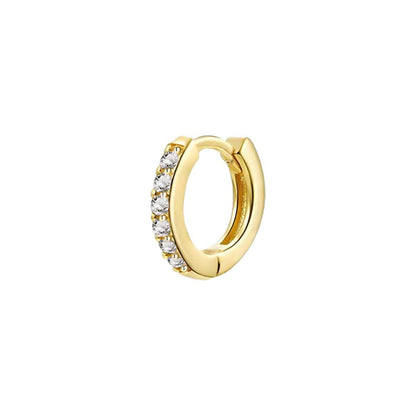 925 Sterling Silver Gold Rings Plated Cubic Crystal Cuff Huggie Hoop Earrings Au - Gold-Blue Crystal