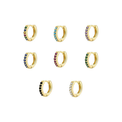 925 Sterling Silver Gold Rings Plated Cubic Crystal Cuff Huggie Hoop Earrings Au - Silver-Green Crystal