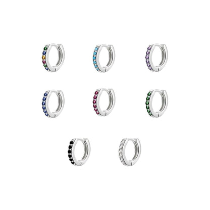 925 Sterling Silver Gold Rings Plated Cubic Crystal Cuff Huggie Hoop Earrings Au - Silver-Green Crystal