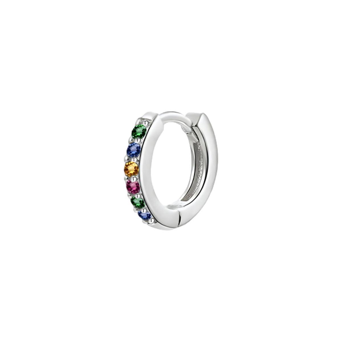 925 Sterling Silver Gold Rings Plated Cubic Crystal Cuff Huggie Hoop Earrings Au - Silver-Green Crystal