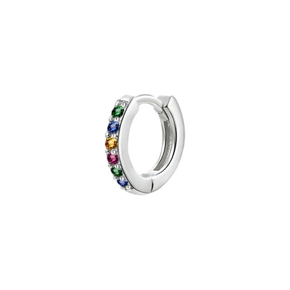 925 Sterling Silver Gold Rings Plated Cubic Crystal Cuff Huggie Hoop Earrings Au - Silver-Green Crystal