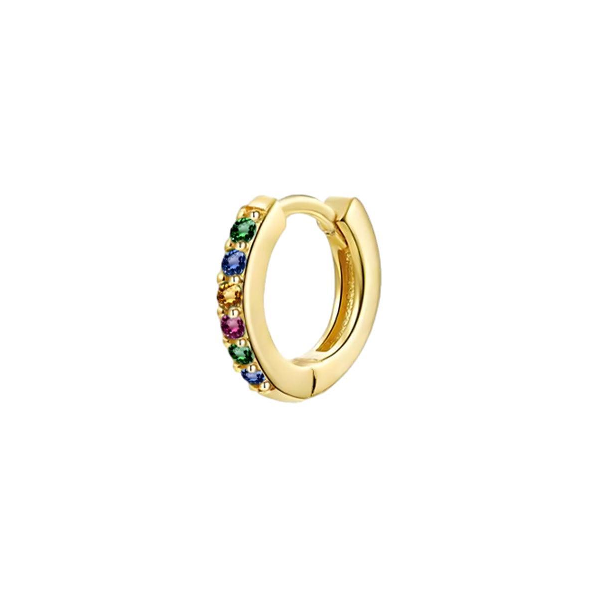 925 Sterling Silver Gold Rings Plated Cubic Crystal Cuff Huggie Hoop Earrings Au - Silver-Green Crystal