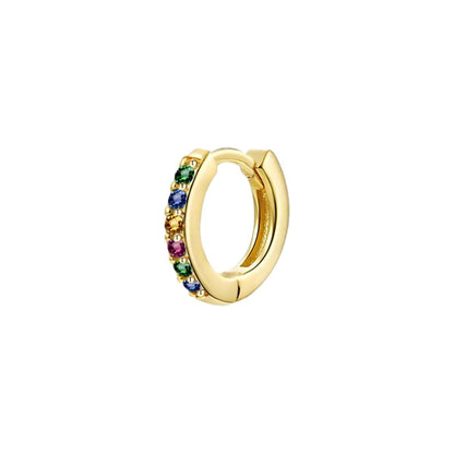 925 Sterling Silver Gold Rings Plated Cubic Crystal Cuff Huggie Hoop Earrings Au - Silver-Green Crystal