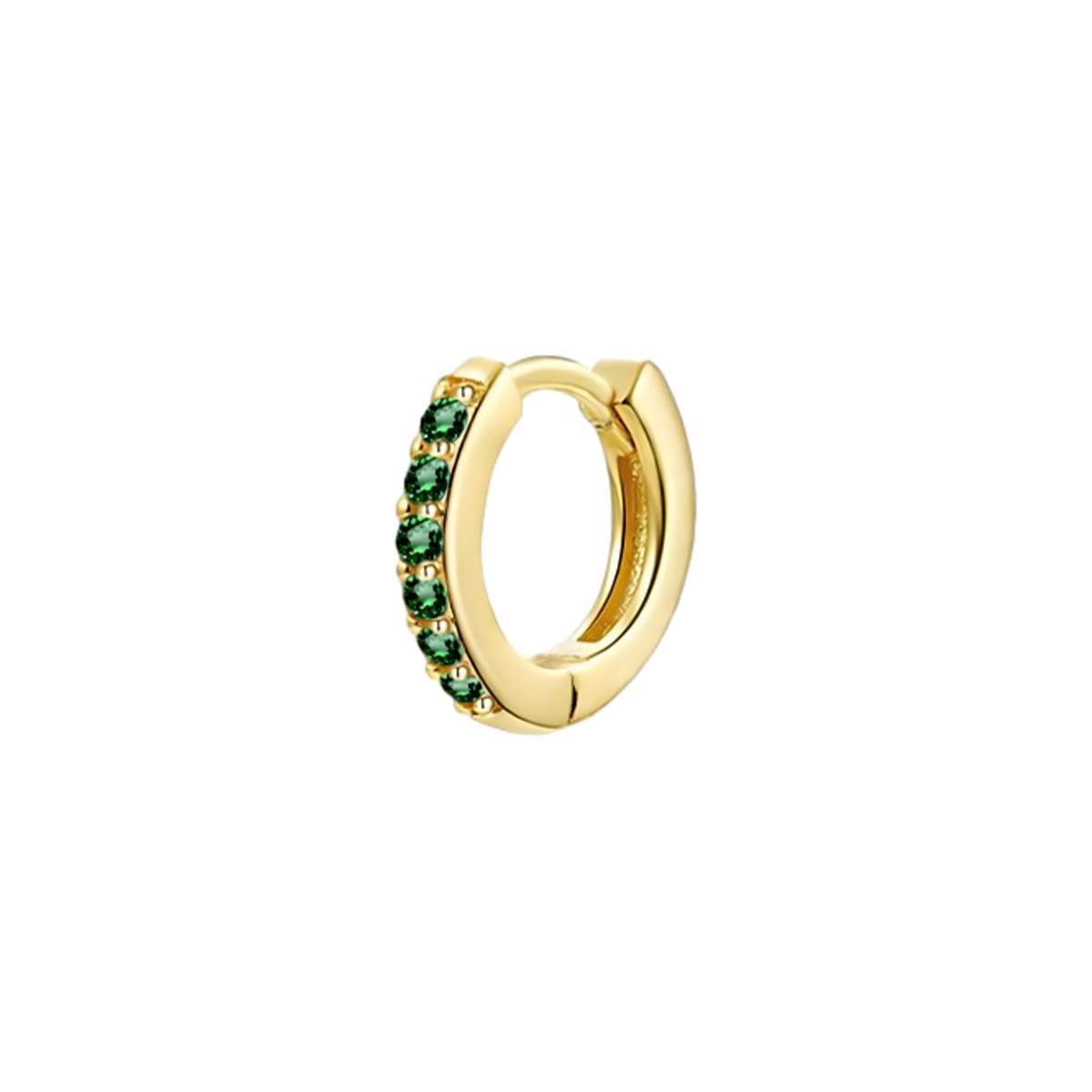 925 Sterling Silver Gold Rings Plated Cubic Crystal Cuff Huggie Hoop Earrings Au - Silver-Green Crystal