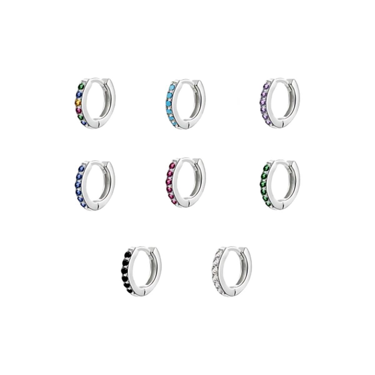 925 Sterling Silver Gold Rings Plated Cubic Crystal Cuff Huggie Hoop Earrings Au - Silver-Purple Crystal