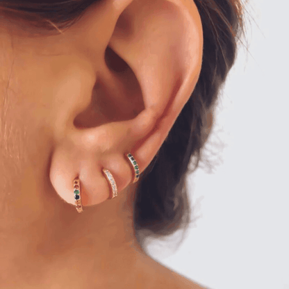 925 Sterling Silver Gold Rings Plated Cubic Crystal Cuff Huggie Hoop Earrings Au - Silver-Purple Crystal