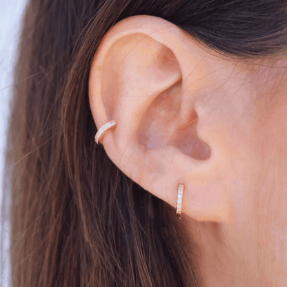 925 Sterling Silver Gold Rings Plated Cubic Crystal Cuff Huggie Hoop Earrings Au - Silver-Purple Crystal