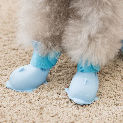 4pcs Cartoon Pet Rain Boots Waterproof Non-Slip Wear-Resistant Shoes for Dogs - Blue - L