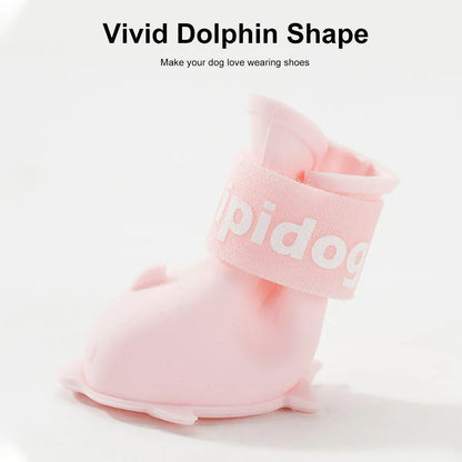 4pcs Cartoon Pet Rain Boots Waterproof Non-Slip Wear-Resistant Shoes for Dogs - Blue - M