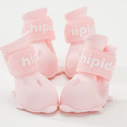 4pcs Cartoon Pet Rain Boots Waterproof Non-Slip Wear-Resistant Shoes for Dogs - Pink - M