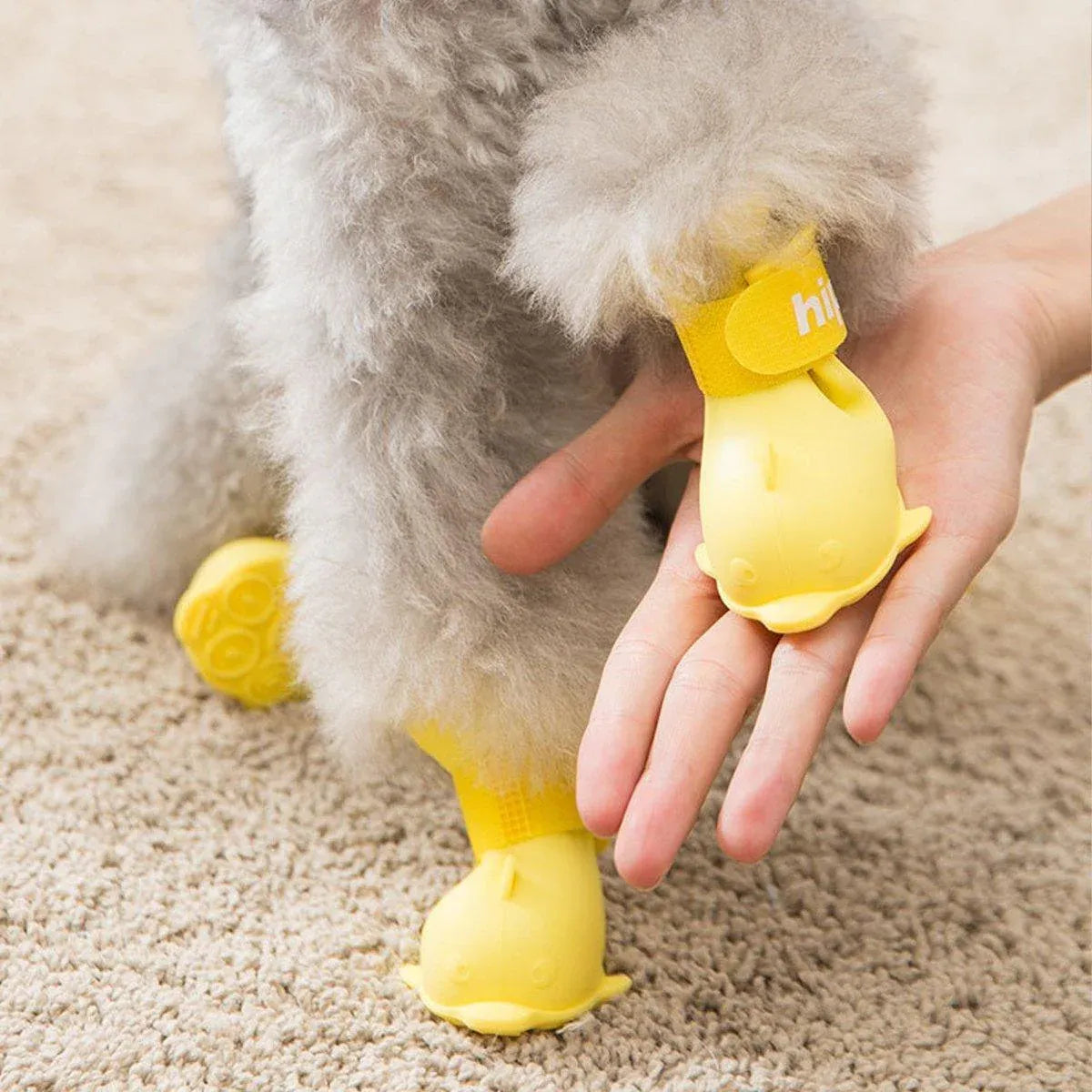 4pcs Cartoon Pet Rain Boots Waterproof Non-Slip Wear-Resistant Shoes for Dogs - Yellow - L