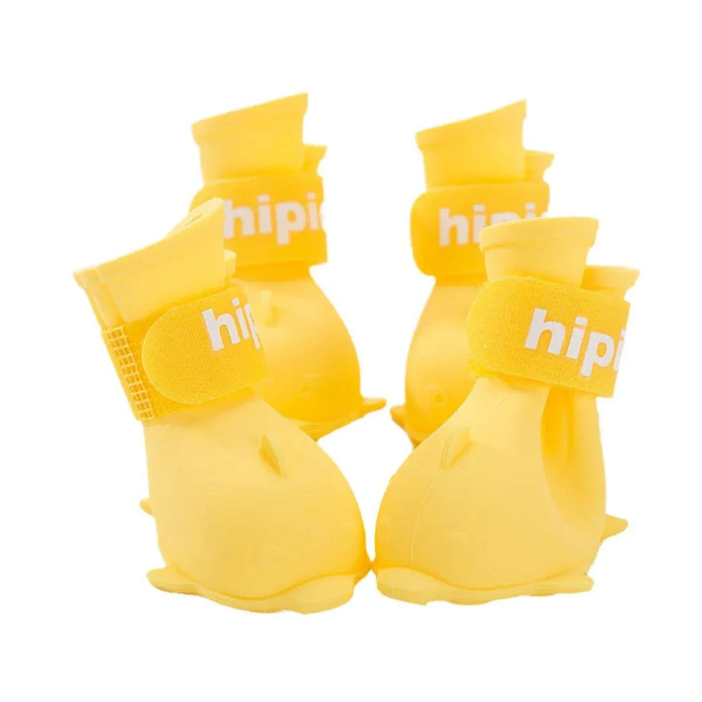 4pcs Cartoon Pet Rain Boots Waterproof Non-Slip Wear-Resistant Shoes for Dogs - Yellow - M