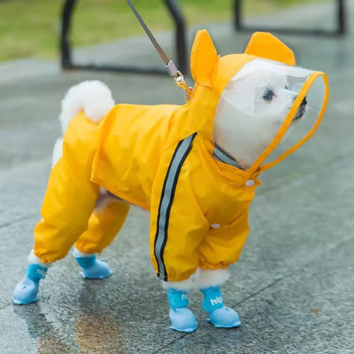 4pcs Cartoon Pet Rain Boots Waterproof Non-Slip Wear-Resistant Shoes for Dogs - Yellow - M