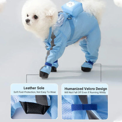 Waterproof Dog Raincoat with Feet Full Coverage Pet Rainy Clothes for Small Dogs - Blue - M