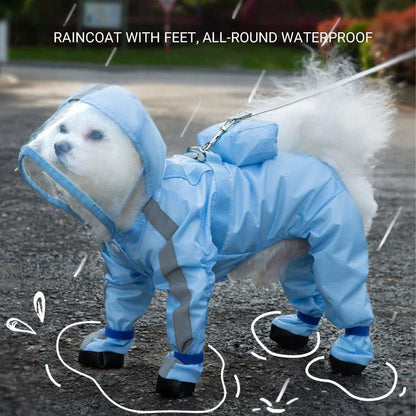 Waterproof Dog Raincoat with Feet Full Coverage Pet Rainy Clothes for Small Dogs - Blue - M