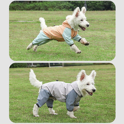 Waterproof Four Foot Dog Raincoat for Small Medium Large Dogs Pet Rainy Day Coat - Light Gray+Dark Grey - XXL