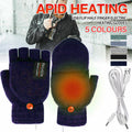 USB Heated Half Finger Gloves Winter Warm Knitted Gloves for Typing and Office Use - Blue