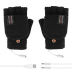 USB Heated Half Finger Gloves Winter Warm Knitted Gloves for Typing and Office Use - Blue