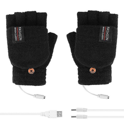 USB Heated Half Finger Gloves Winter Warm Knitted Gloves for Typing and Office Use - Blue