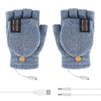 USB Heated Half Finger Gloves Winter Warm Knitted Gloves for Typing and Office Use - Blue