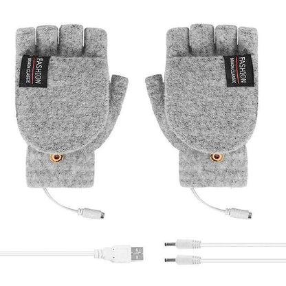 USB Heated Half Finger Gloves Winter Warm Knitted Gloves for Typing and Office Use - Blue