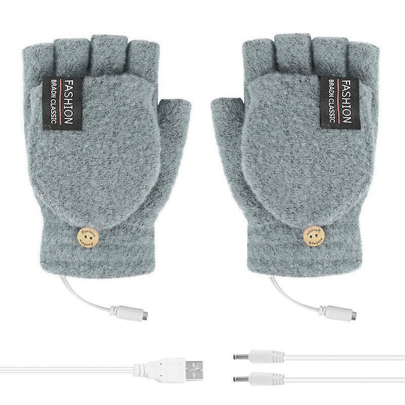USB Heated Half Finger Gloves Winter Warm Knitted Gloves for Typing and Office Use - Blue