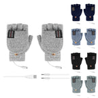 USB Heated Half Finger Gloves Winter Warm Knitted Gloves for Typing and Office Use - Green