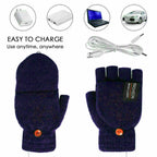 USB Heated Half Finger Gloves Winter Warm Knitted Gloves for Typing and Office Use - Green