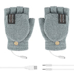 USB Heated Half Finger Gloves Winter Warm Knitted Gloves for Typing and Office Use - Green